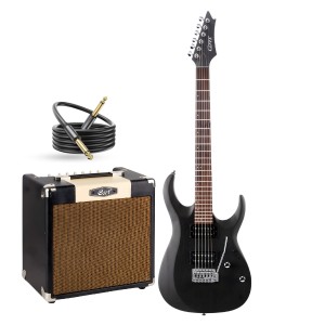 Cort X100 OPBK Electric Guitar pack with cort CM15R, Cable, and Guitar Picks- Open Pore Black 